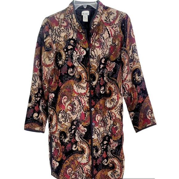 Units Sweaters - Units Womens Multicolored Reversible Tapestry Long Jacket Side Slits Medium Tall
